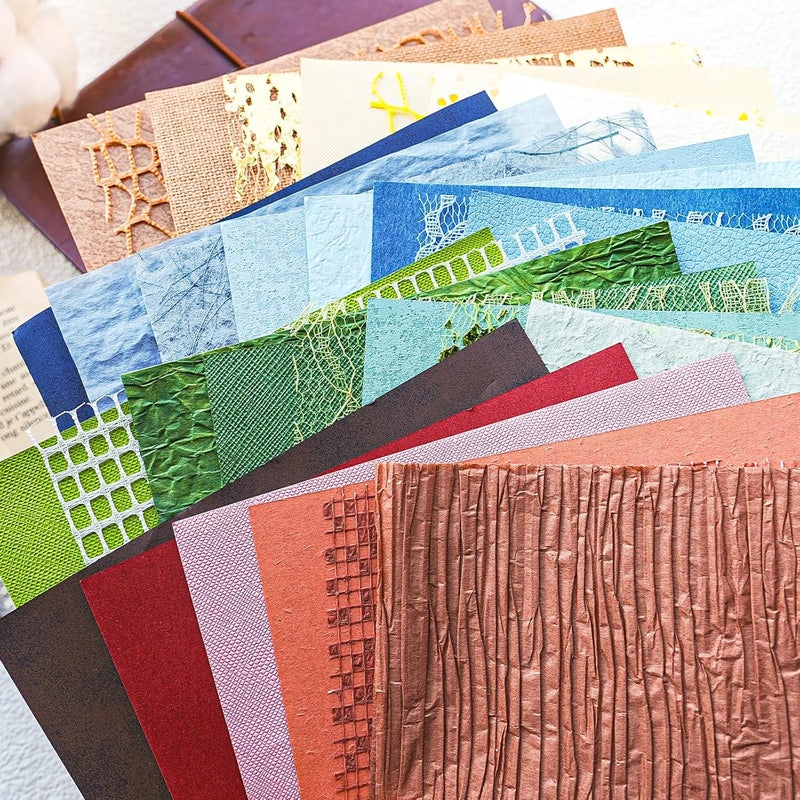 Aromoty 30 sheets Christmas Handmade Textured Scrapbook Paper&Mesh Fabric set - Unique Craft Mulberry Special Rice Paper Mix for Scrapbooking Junk Journaling Supplies Card Making Collage,A5 5.8x8.2 Inch - Image 1